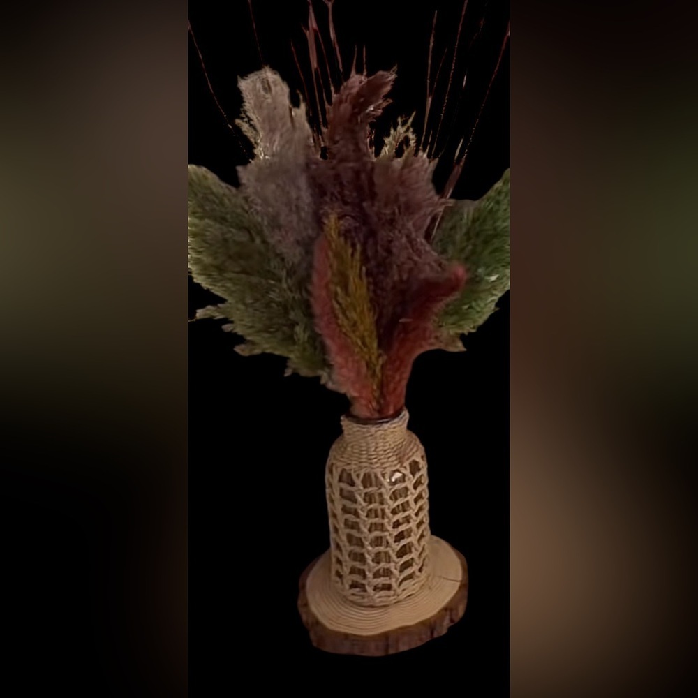 Woven Basket Vase with Multicolor Dried pampas Grass